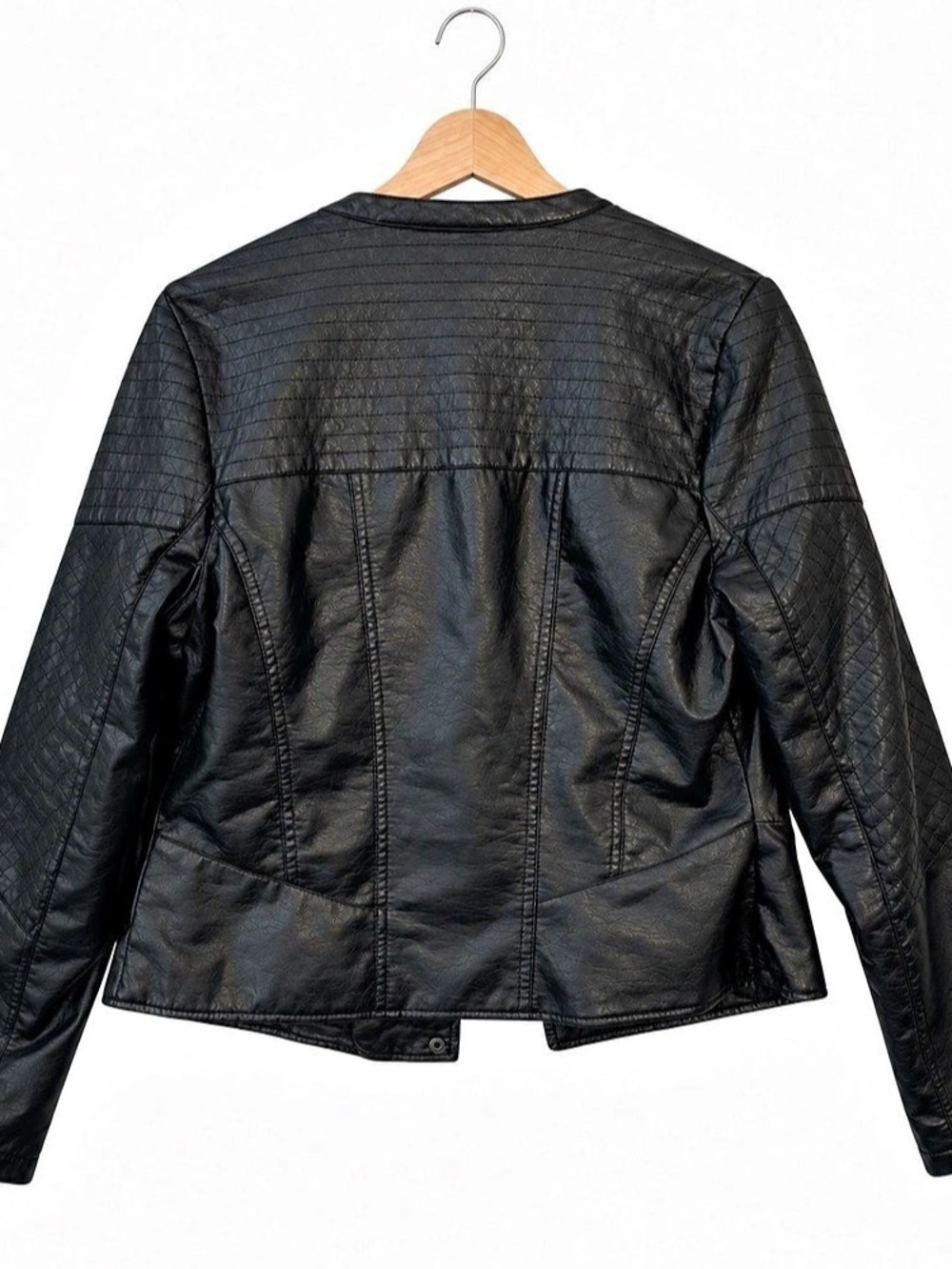 Jou Jou Faux Leather Moto Jacket S Quilted Biker Streetwear Minimalist Edgy - Picture 6 of 12